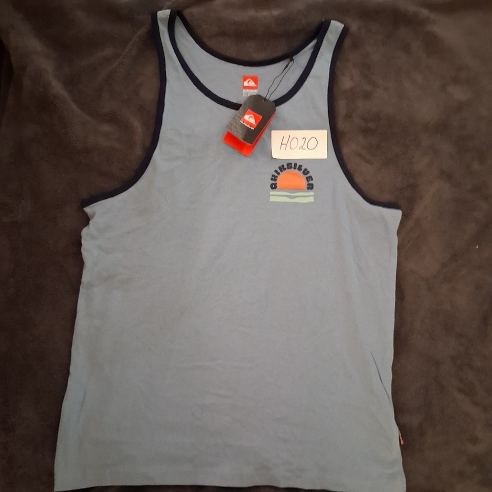 Quiksilver Sunset Surf Tank Top Mens Blue Large Shadow Graphic Ringer Summer NWT